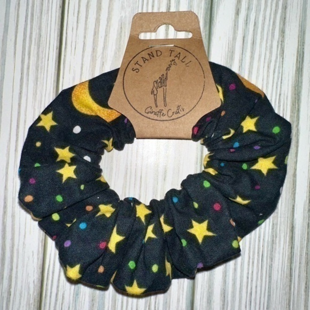 $7ea or 3/$15 moon & stars black hair scrunchie new